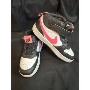 Nike Court Vision Mid Shoes Black White Pink Leather Hook and Loop Size 9C